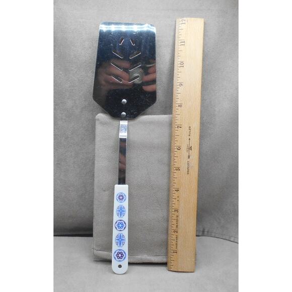 Vintage Ace Stainless Steel Slotted Spatula Flipper Turner Blue Hex Design USA - Picture 2 of 6